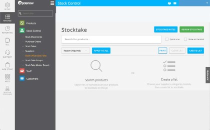 Epos Now stocktake search by product screen